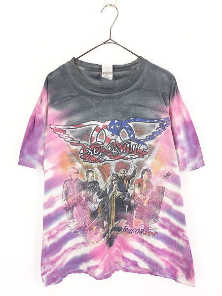古着 00s KISS × AERO SMITH 「Just Push Play Tour 03」 豪華 ツアー ハード ロック バンド タイダイ ブートレグ Tシャツ L