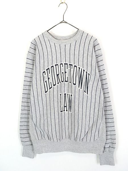 古着 90s USA製 mvp 「GEORGE TOWN」 2段 カレッジ ストライプ リバース タイプ スウェット トレーナー XL 古着