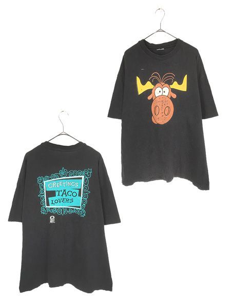 古着 90s USA製 TACO BELL タコベル ロッキー ＆ ブルウィンクル トナカイ 両面 Tシャツ XXL 古着