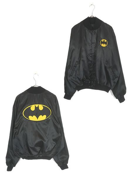 古着 80s USA製 BATMAN バットマン アメコミ ヒーロー マーク パッチ 光沢 ナイロン サテン スタジャン ジャケット XL 古着