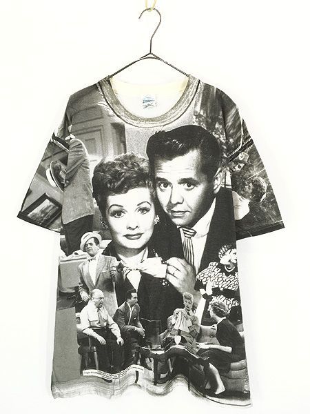 古着 90-00s I Love Lucy TV コメディ ドラマ オールオーバー フォト Tシャツ XL