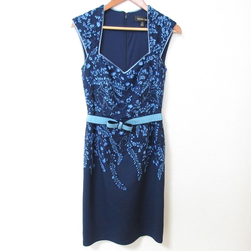 美品 TADASHI SHOJI タダシショージ エンブロイダリー リボンドレス 