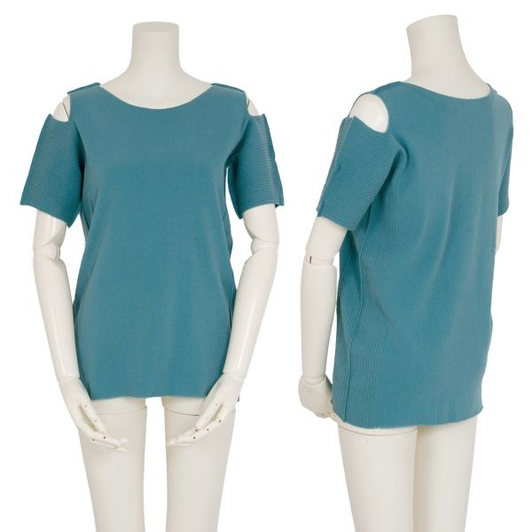 イッセイミヤケ エーポックISSEY MIYAKE A-POC ショルダースリットストレッチTシャツ 青2