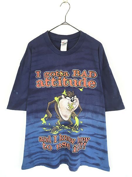 古着 00s LOONEY TUNES 「I gotta BAD attitude」 タズ タイダイ Tシャツ XL 古着