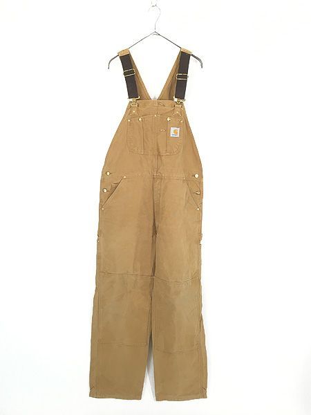 古着 10s Carhartt BRN ブラウン ダック Wニー ワーク オーバーオール W38 L31 古着