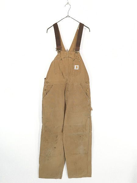 古着 80s Carhartt BRN フェード ブラウン ダック Wニー ワーク オーバーオール W36 L29 古着