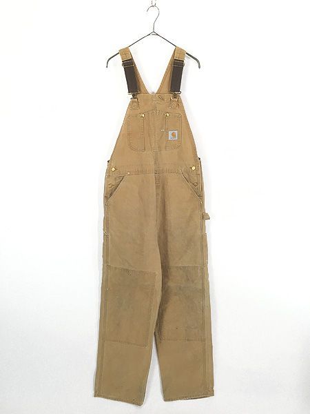 古着 80s Carhartt BRN フェード ブラウン ダック Wニー ワーク オーバーオール W37 L33 古着
