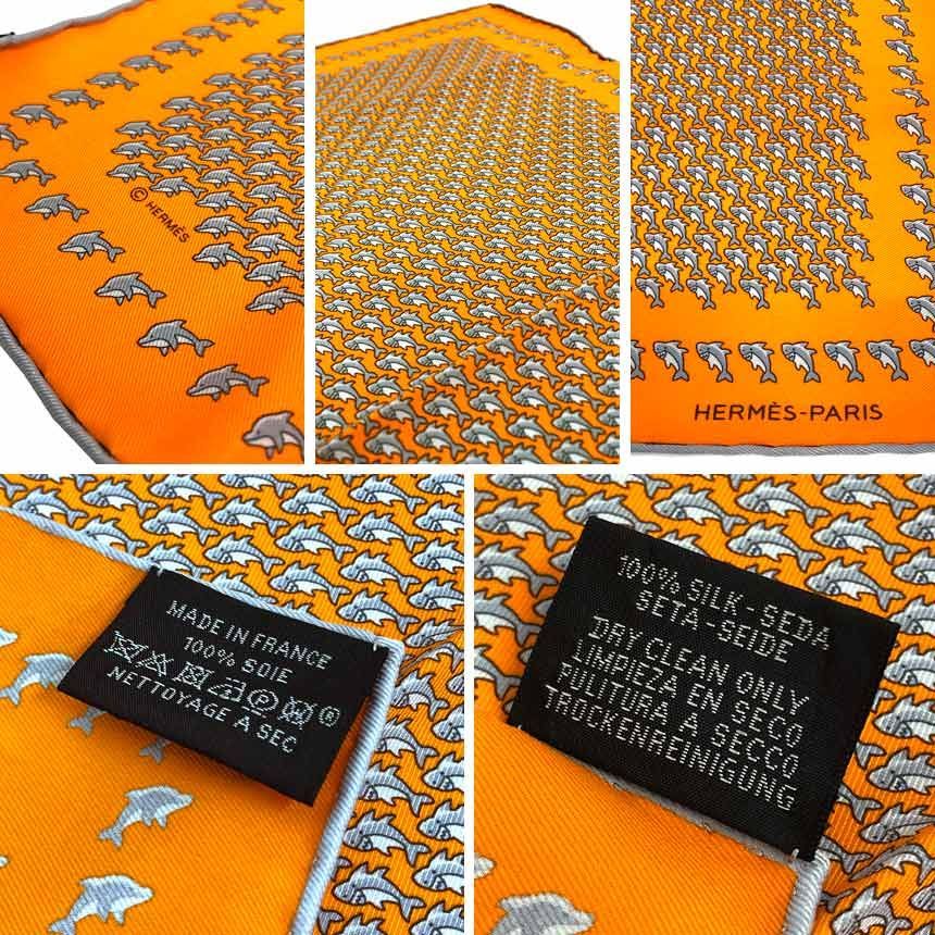 HERMES エルメス ポケットチーフ スカーフ POCHETTE TWILL カレ イルカ