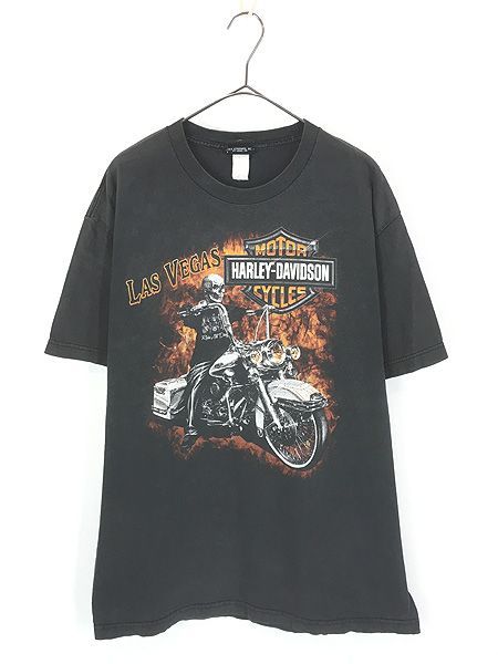 古着 10s HARLEY DAVIDSON バー&シールド スカル バイク グラフィック Tシャツ L位 古着
