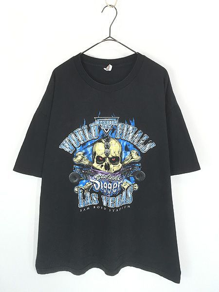 古着 90s Monster Jam World Finals スカル モータースポーツ ブルー ファイヤー Tシャツ XL位 古着