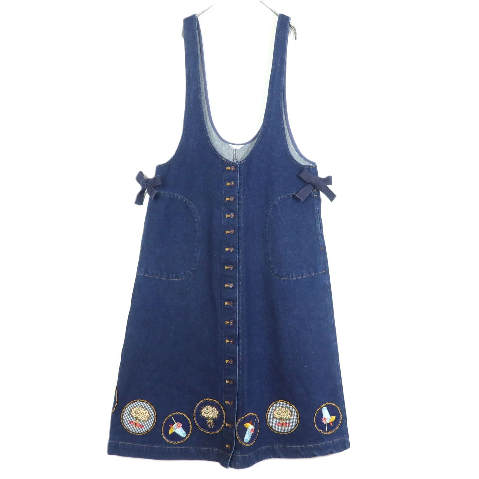 ピンクハウス☆前開きジャンパースカート デニム ワッペンいっぱい