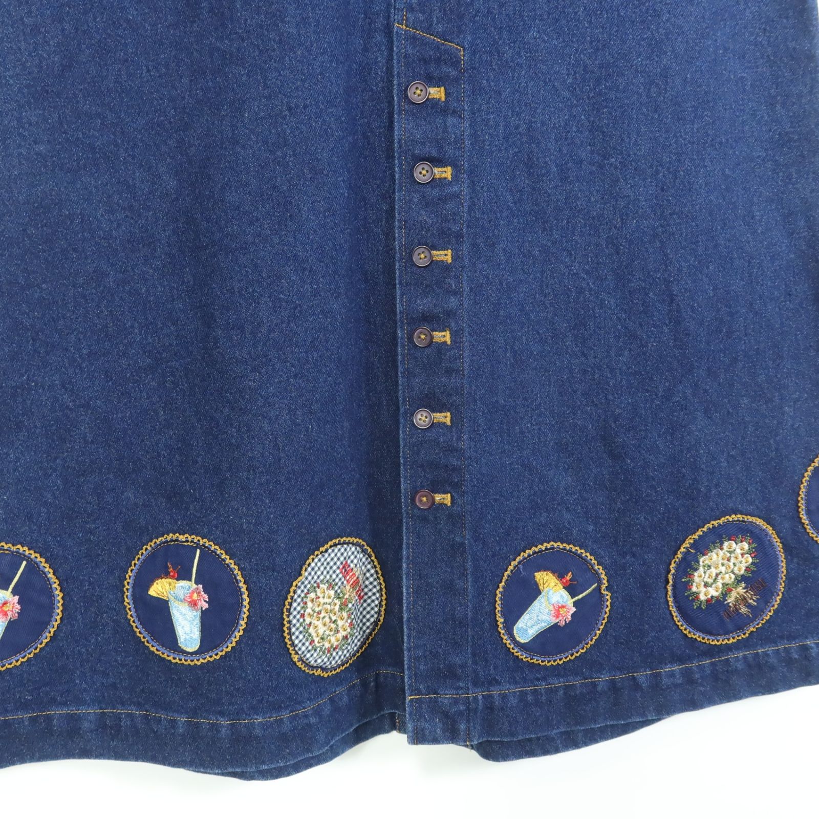 ピンクハウス☆前開きジャンパースカート デニム ワッペンいっぱい