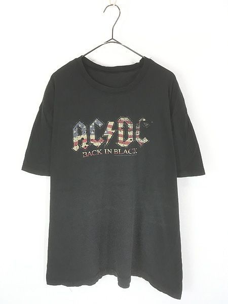 古着 00s AC/DC 「Back In Black」 星条旗ロゴ ヘヴィ メタル ロック バンド Tシャツ XL位