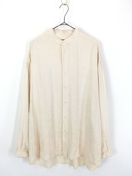 古着 90s USA製 International Male ボタニカル フラワー ステッチ レーヨン バンドカラー シャツ L