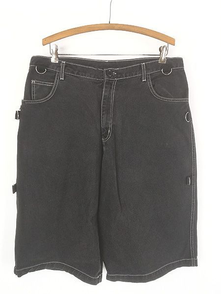 古着 90s USA製 SINISTER CLOTHING Dカン デザイン ブラック デニム ワイド ショーツ ハーフ パンツ ジーンズ 34