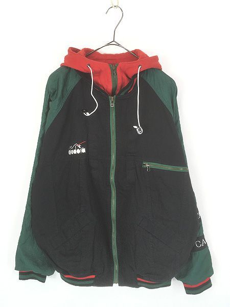 古着 90s Diadora ディアドラ レイヤード スウェット フード付き 2way ジャケット パーカー XL 古着