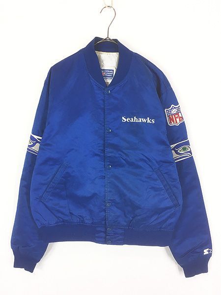 古着 80s USA製 NFL Seattle Seahawks シーホークス パデット 光沢 サテン スタジャン ジャケット L 古着 10,412円