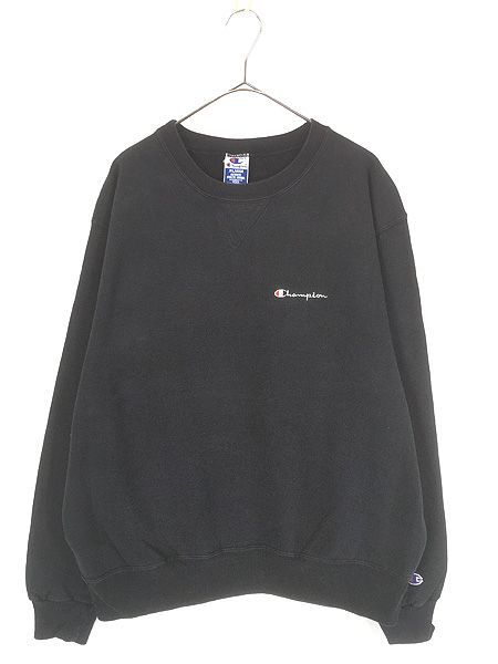 古着 90s Champion ワンポイント 前V スウェット トレーナー ブラック XL 古着