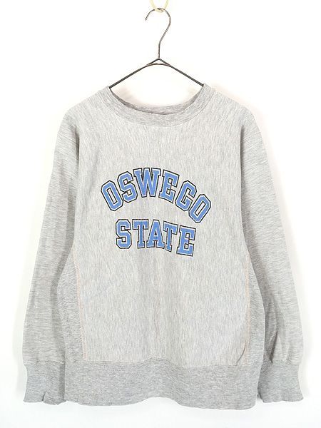 古着 80s USA製 Champion Reverse Weave ピンク ステッチ 「OSWEGO STATE」 2段 カレッジ リバース スウェット L 古着