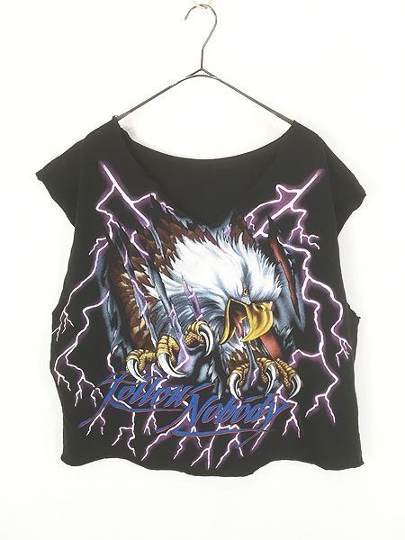 レディース 古着 90s American Thunder イーグル フラッグ サンダー プリント カットオフ ノースリーブ Tシャツ タンクトップ L位 古着