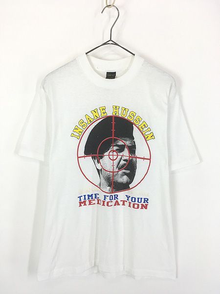 古着 80s USA製 Time for Your Medication 「INSANE HUSSEIN」 サダム フセイン ターゲット Tシャツ L