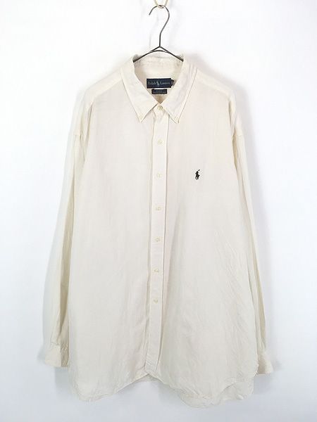 古着 90s Ralph Lauren 「BLAKE」 ワンポイント ソリッド シルク リネン BD シャツ オフホワイト XXL 古着 5,986円