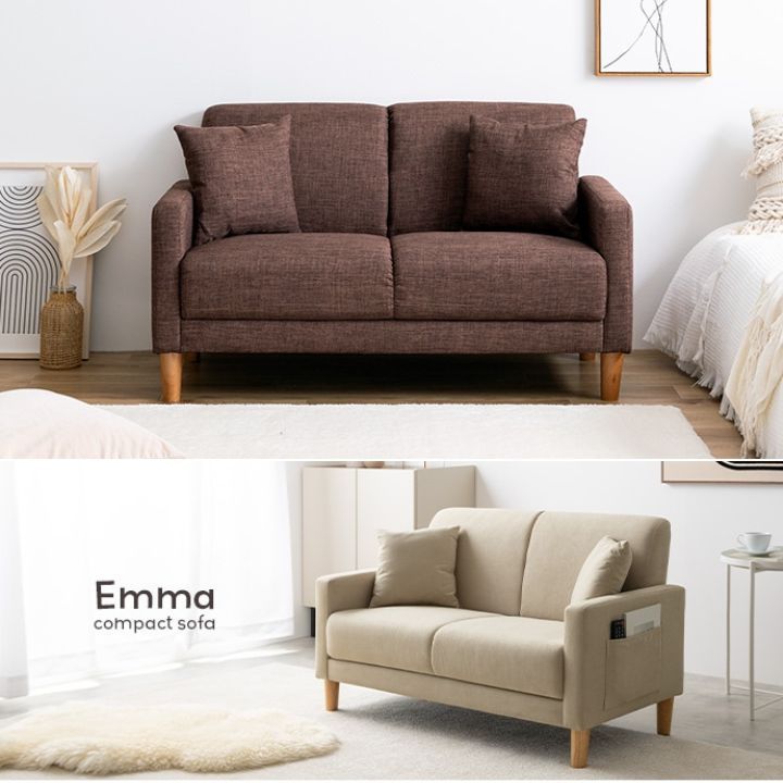 【決まりました】2人がけ用　北欧風家具【3月末受け渡し】 Emma 2人掛けコンパクトソファ 北欧 ポケット クッション付 【公式通販】