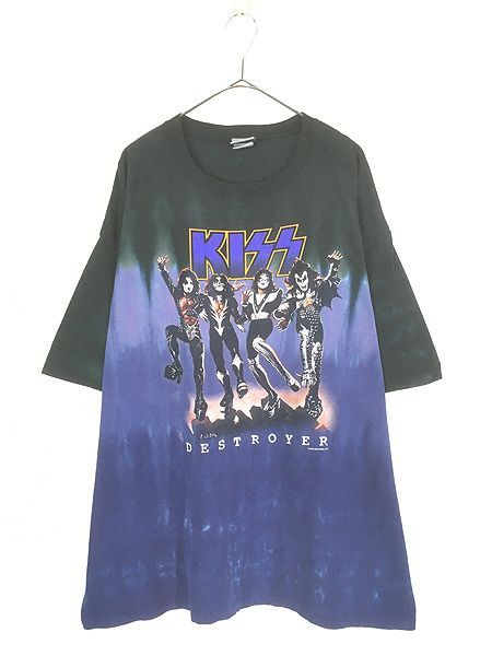 古着 00s KISS 「DESTROYER」 キッス メンバー フォト メタル ロック バンド タイダイ Tシャツ 2X
