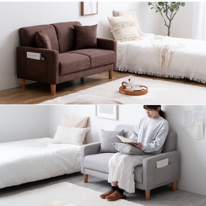 美品 2人掛けコンパクトソファ 北欧デザイン 2WAY ポケット付き 完成品 Emma 2人掛けコンパクトソファ 北欧 ポケット クッション付 【公式通販】