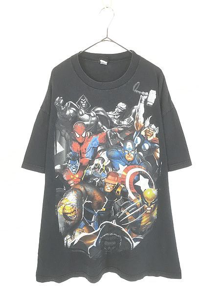 古着 00s MARVEL マーベル ヒーロー マルチ キャラクター Tシャツ XL位 古着