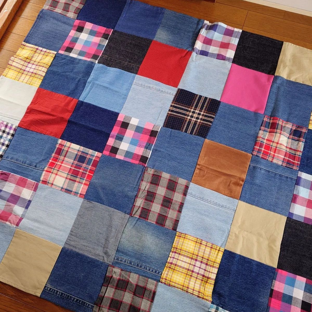 ジーンズリメイク　ハンドメイド　マルチカバー 41☆USEDデニムリメイク☆マルチカバー☆112×127センチ☆ソファー