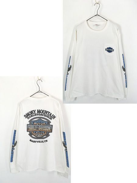 古着 10s HARLEY DAVIDSON バー&シールド パターン 長袖 ポケット Tシャツ ロンT ポケT XL 古着