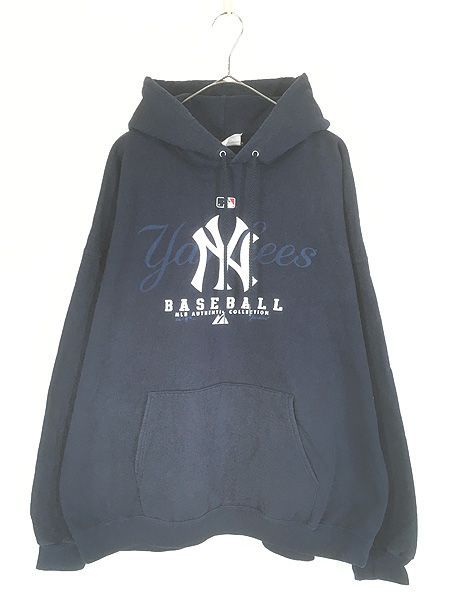 古着 00s MLB New York Yankees ヤンキース プリント スウェット パーカー 紺 XL位 古着
