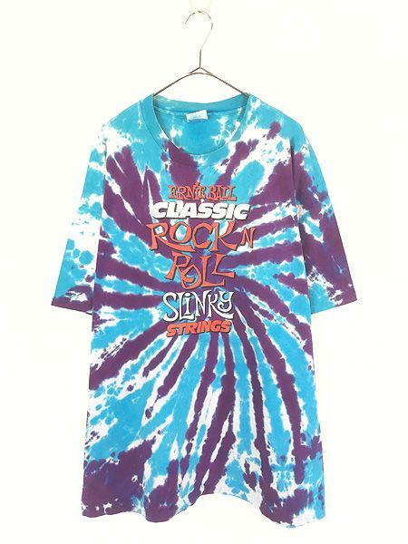 古着 90s USA製 Ernie Ball Classic Rock N Roll Slinky Strings エレキ ギター 弦 ミュージック タイダイ Tシャツ XL