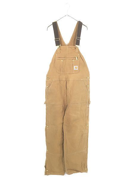 古着 10s Carhartt BRN ブラウン ダック Wニー ワーク オーバーオール W40 L29 古着