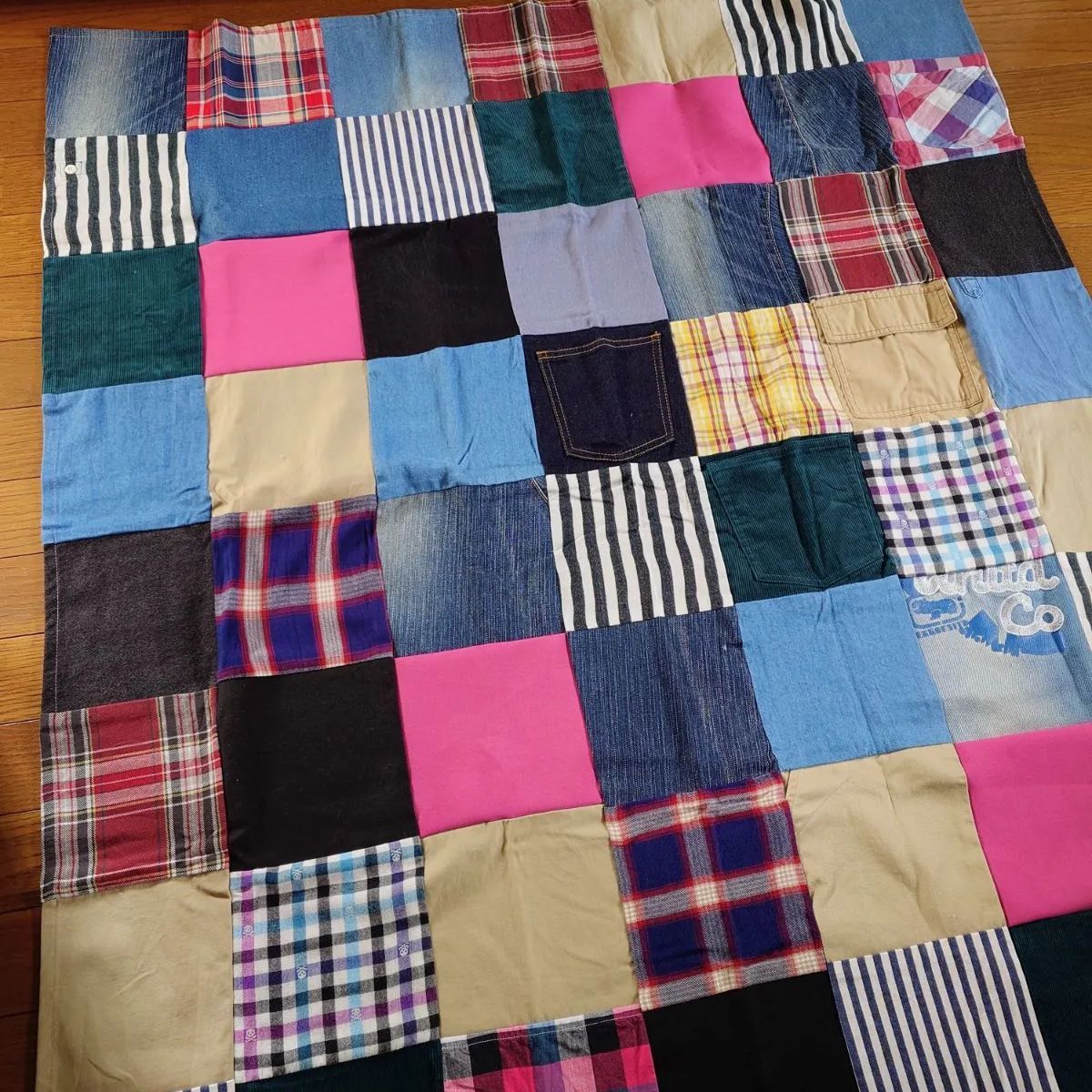 39☆USEDデニムリメイク☆マルチカバー☆119×125センチ☆ソファー