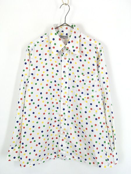 古着 70-80s Christian Dior カラフル 水玉 ドット ポリエステル ボックス シャツ M