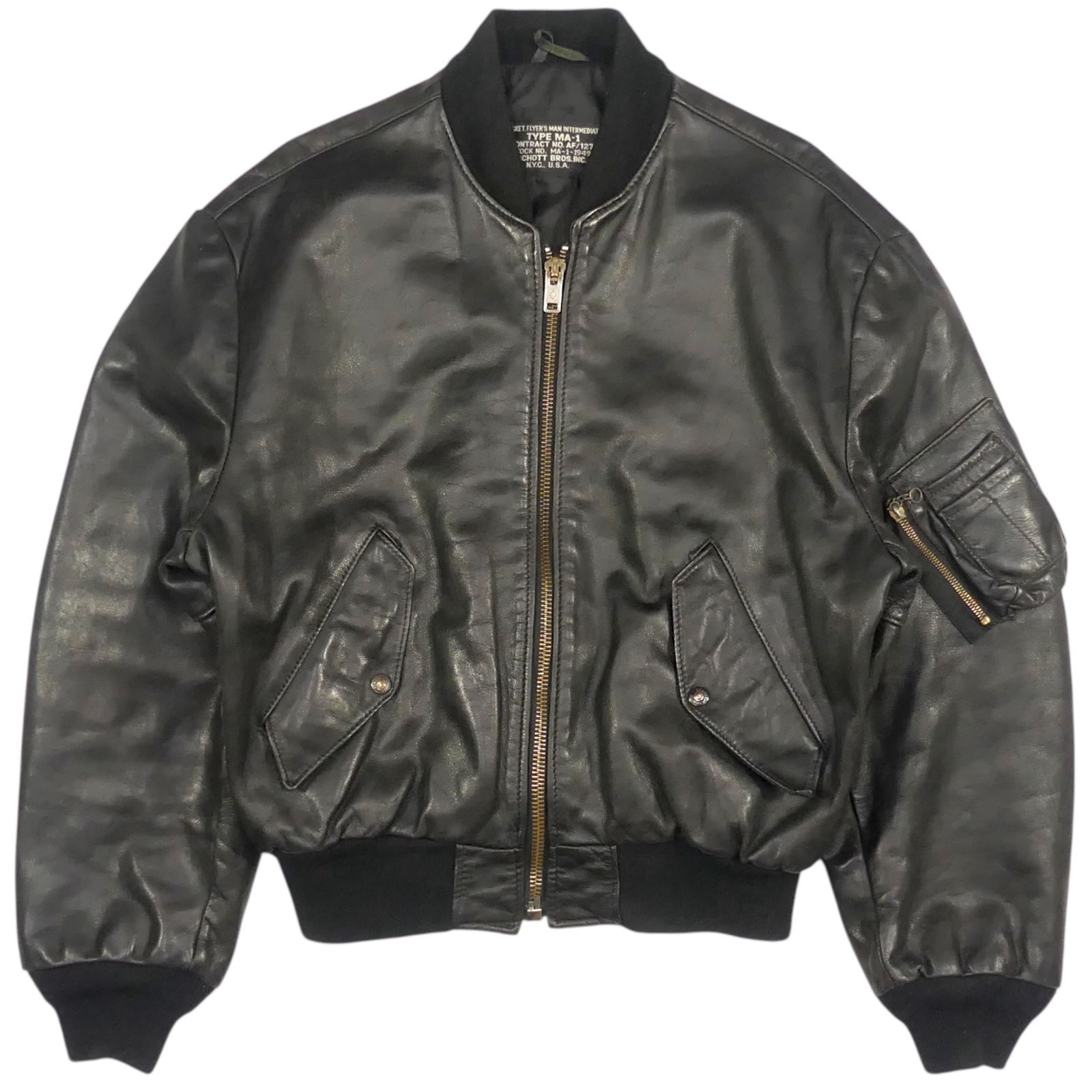 Schott ショット MA-1 レザーフライトジャケット USA製 黒 46 米軍仕様