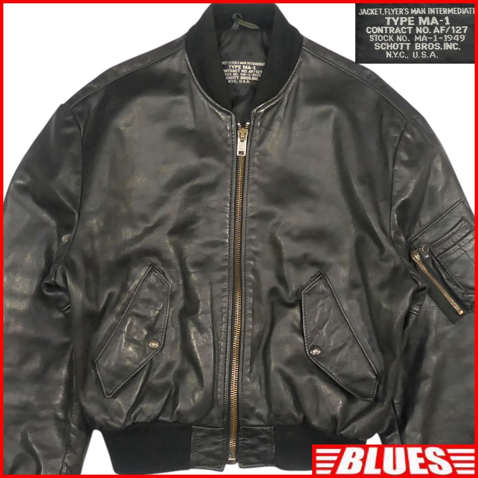 Schott ショット MA-1 レザーフライトジャケット USA製 黒 46 米軍仕様