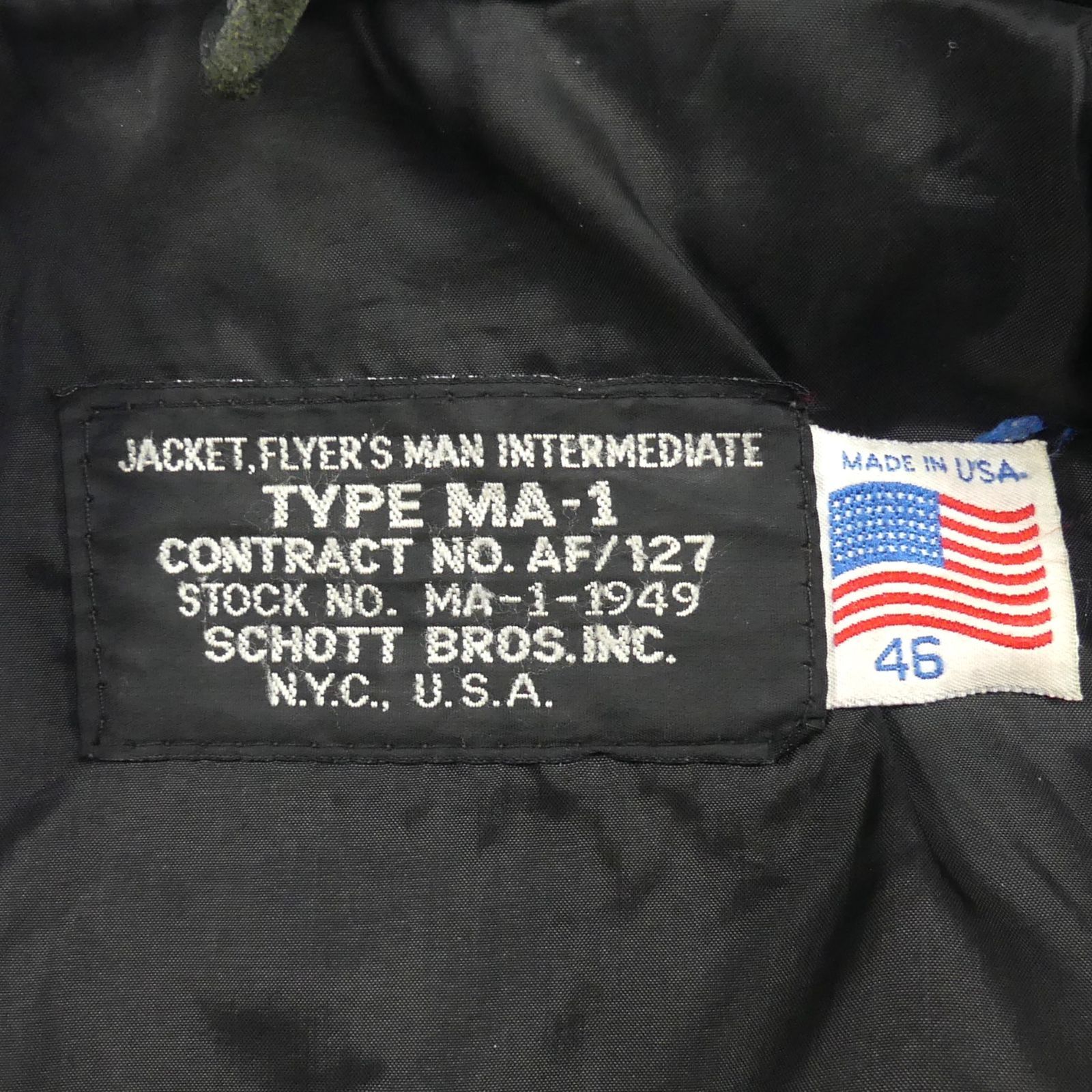 Schott ショット MA-1 レザーフライトジャケット USA製 黒 46 米軍仕様