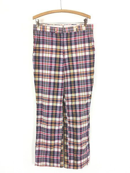 古着 80s Brooks Brothers カラフル チェック インド綿 コットン パンツ ストレート W32 L31