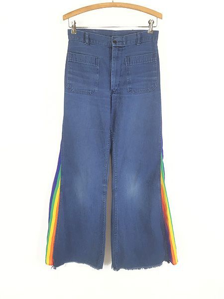 レディース 古着 90s 米軍 USN レインボー ストライプ カットオフ リメイク デニム セーラー マリン パンツ 29R W29 L33 古着 7,904円