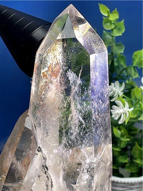  ◆超強いパワー 藍針入り 天然水晶クラスターB89B6|278B59D キーフック 置物 インテリア小物