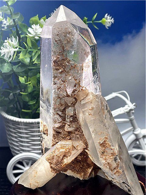 藍針入り 天然水晶クラスターB89B6|278B59D