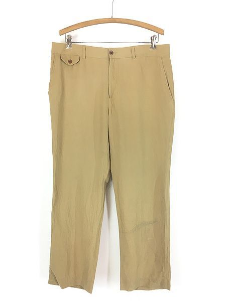 古着 Polo Ralph Lauren リネン シルク コットン ノータック スラックス パンツ ストレート カーキ W36 L28 古着