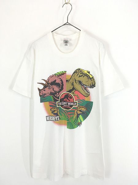 古着 90s USA製 The Lost World Jurassic Park × HERSHEY\'S ジュラシックパーク ハーシーズ 恐竜 ムービー コラボ Tシャツ L