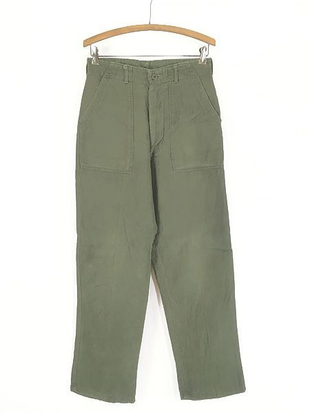 古着 70s 米軍 US ARMY 100%コットンサテン ミリタリー ベイカー トラウザーズ パンツ ストレート W30 L31