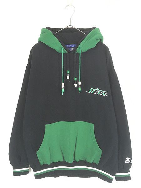 古着 90s NFL New York Jets ジェッツ Wフード スウェット パーカー L 古着