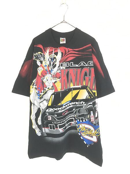 古着 USA製 No3 Dale Earnhardt 「THE BLACK KNIGHT」 騎士 レーシング グラフィック オールオーバー Tシャツ XL 古着