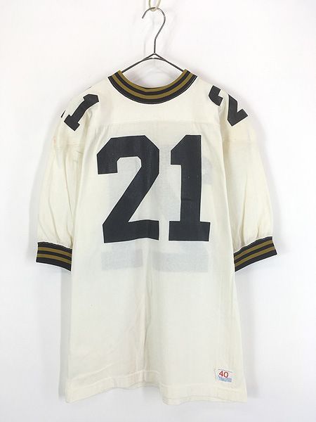 古着 60-70s USA製 Champion 「21」 ナンバリング コットン ナイロン フットボール リンガー Tシャツ 40 古着